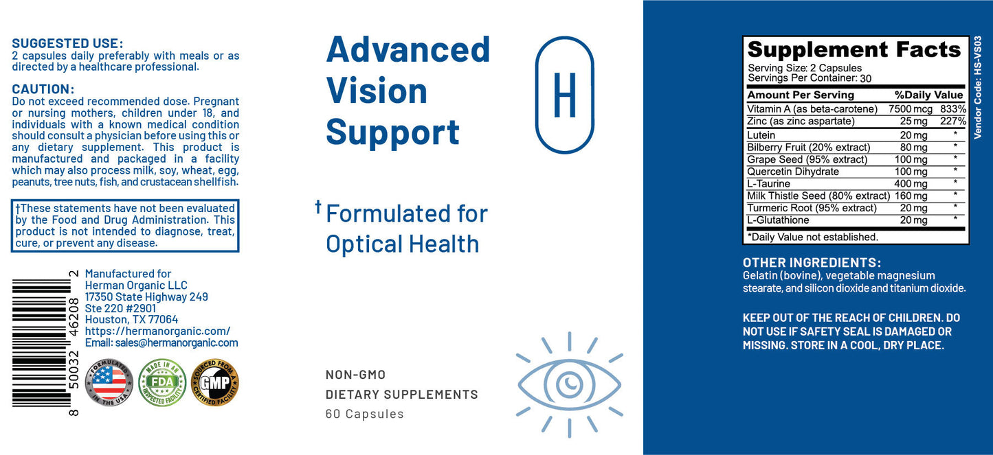 Herman Organic Vitamins & Supplements Herman Organic Advanced Vision Support