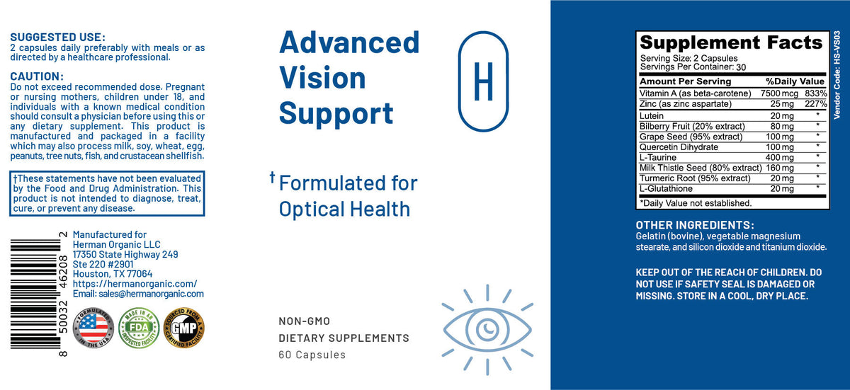 Herman Organic Vitamins &amp; Supplements Herman Organic Advanced Vision Support