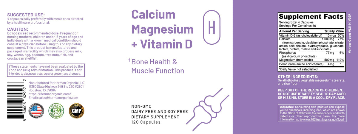 Herman Organic Vitamins &amp; Supplements Herman Organic Calcium Magnesium &amp; Vitamin D