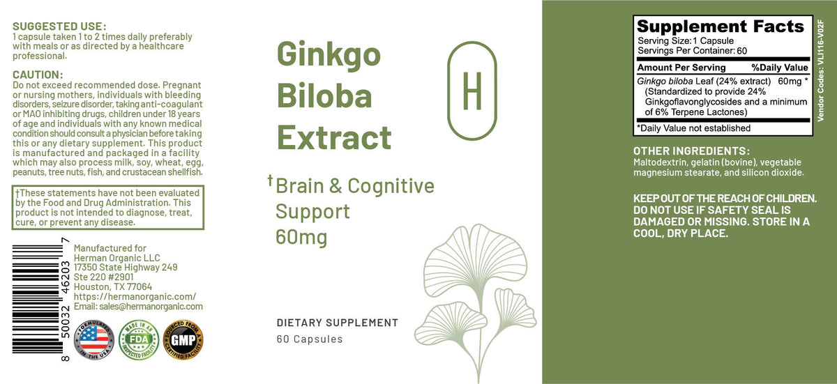 Herman Organic Vitamins &amp; Supplements Herman Organic Ginkgo Biloba Extract