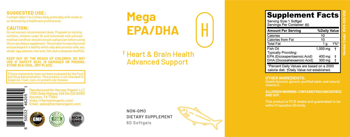 Herman Organic Vitamins &amp; Supplements Herman Organic Mega EPA/DHA
