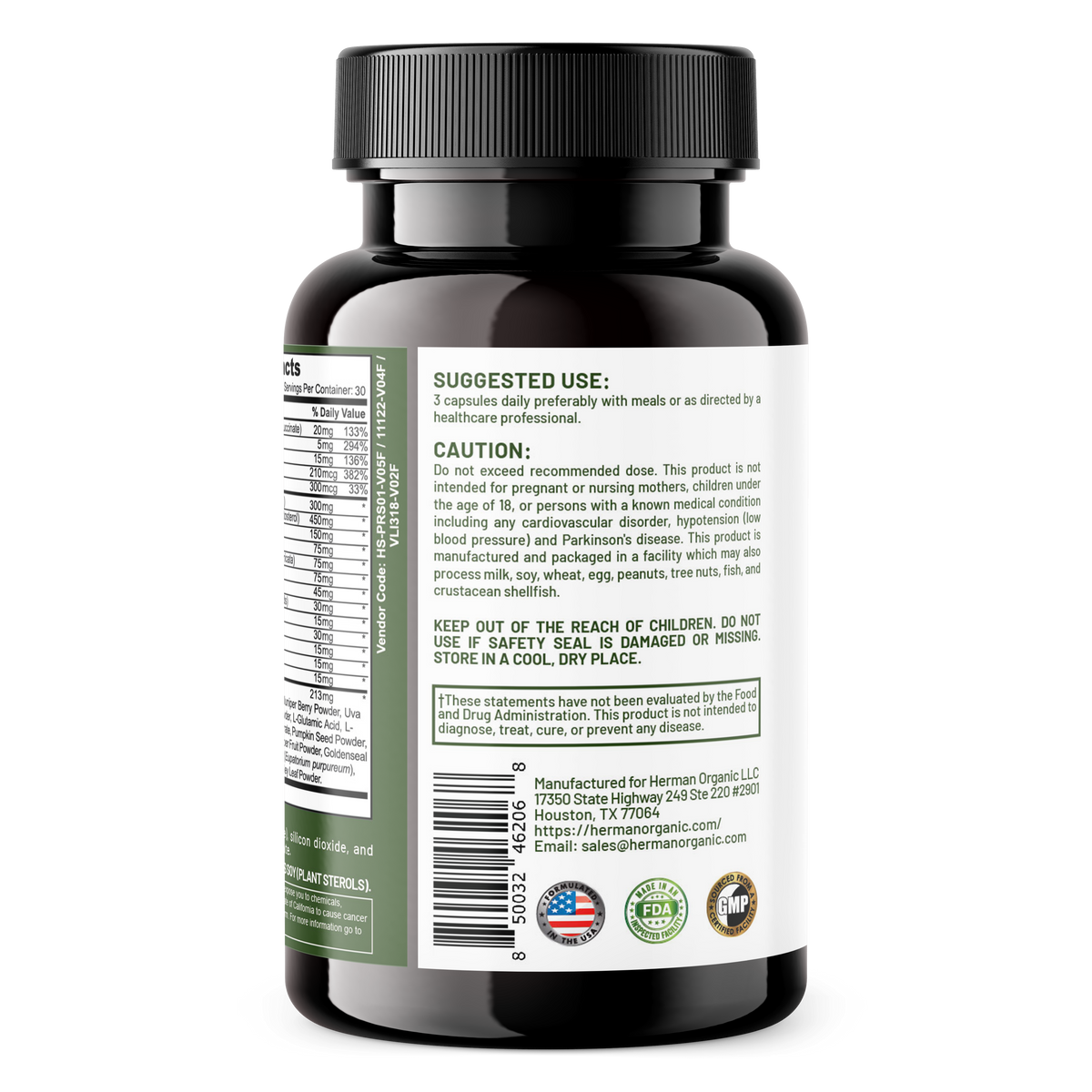 Herman Organic Vitamins &amp; Supplements Herman Organic Prostate Plus Health Support
