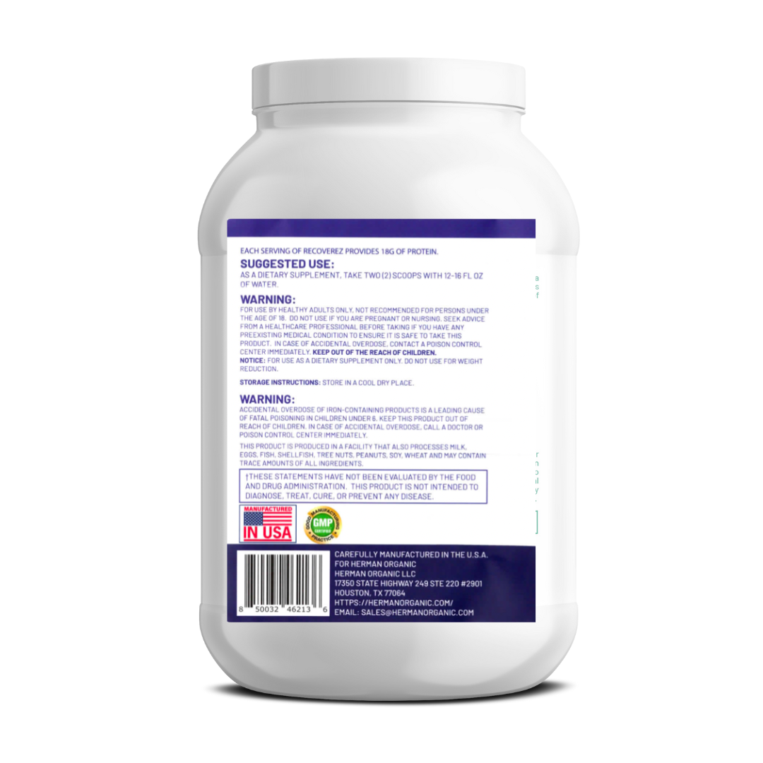 Herman Organic Vitamins &amp; Supplements Herman Organic Vanilla RecoverEZ Protein Powder