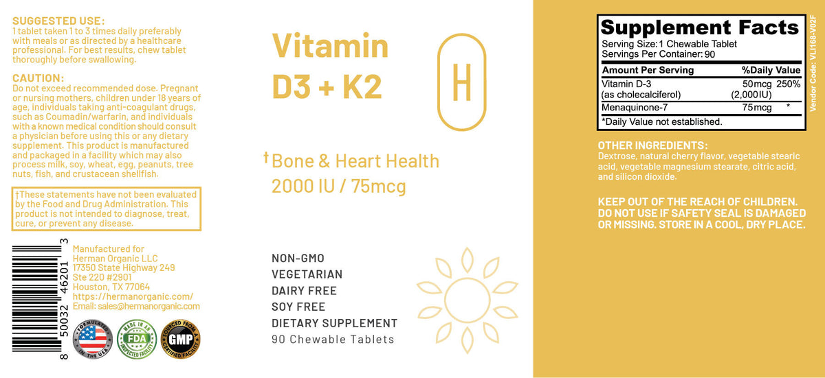 Herman Organic Vitamins &amp; Supplements Herman Organic Vitamin D3 &amp; K2