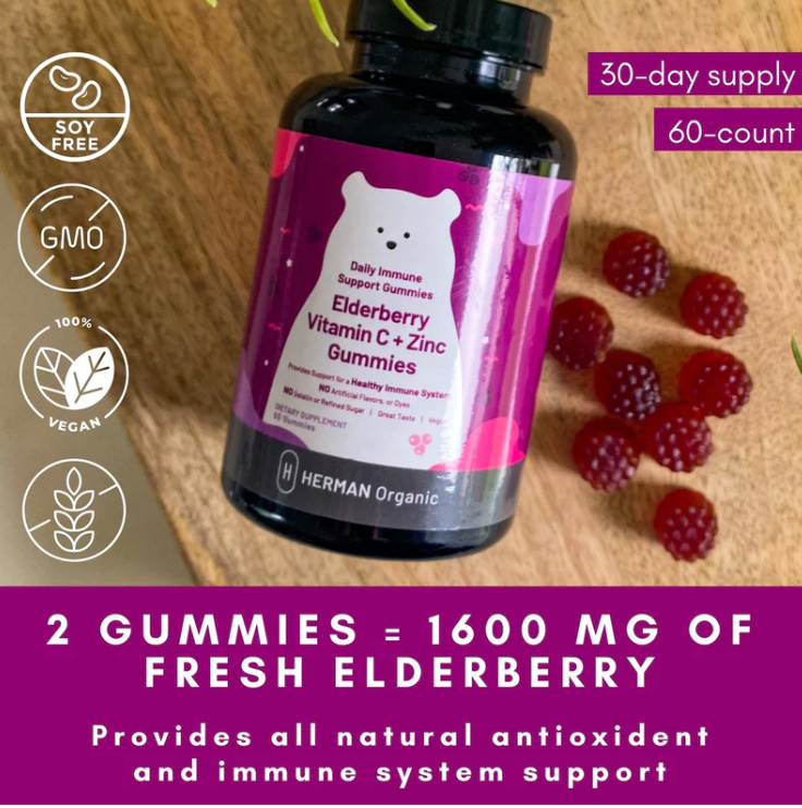 Herman Organic Vitamins &amp; Supplements Men&#39;s Overall Wellness Bundle - Elderberry Gummies | Men&#39;s Probiotic | CoQ10
